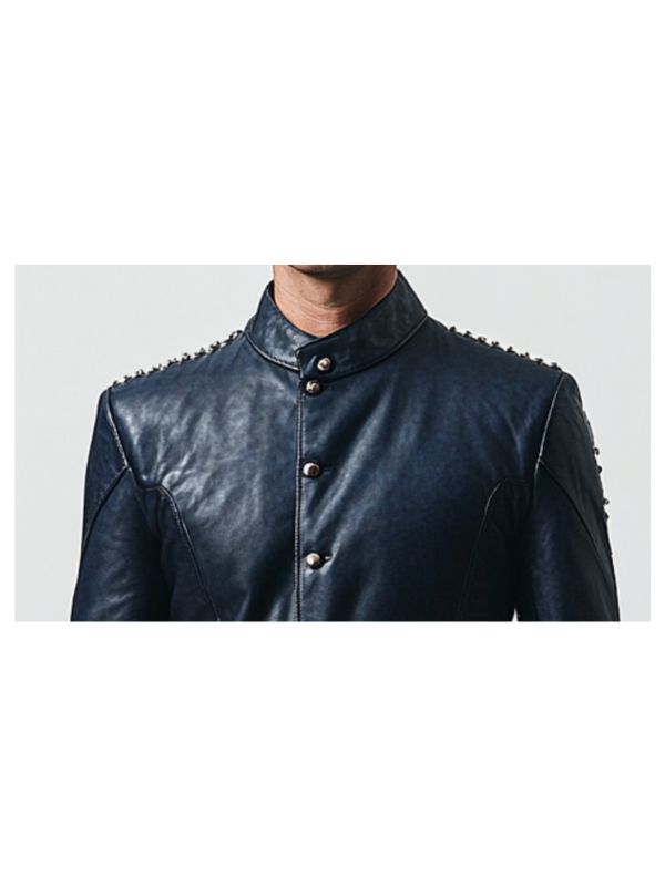 Men's Max Blue Leather Biker Jacket