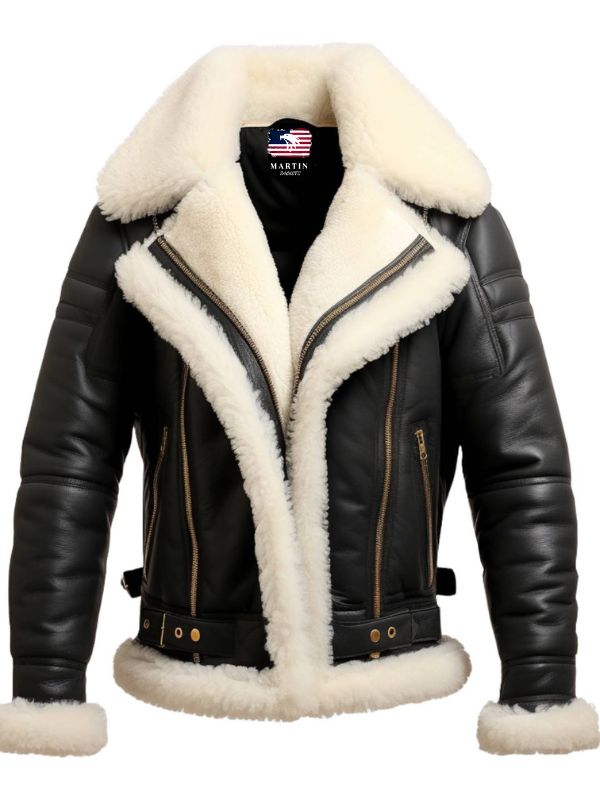 Men Aviator B3 Bomber Black Leather Jacket
