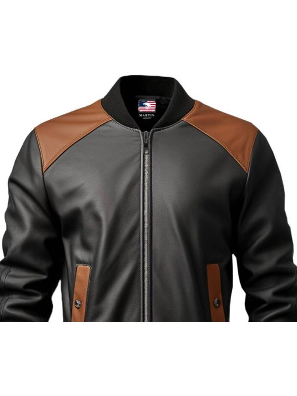 Men's Black Leather Bomber Jacket
