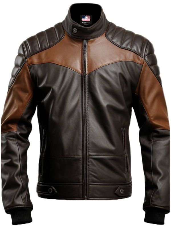Men's Brown Leather Biker Jacket