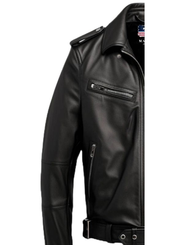 Men's Black Leather Biker Jacket