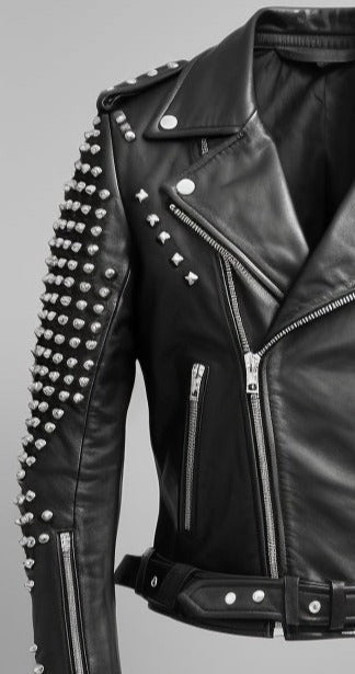 Men's Black Studded Leather Biker Jacket