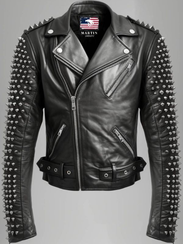 Men's Black Studded Leather Biker Jacket