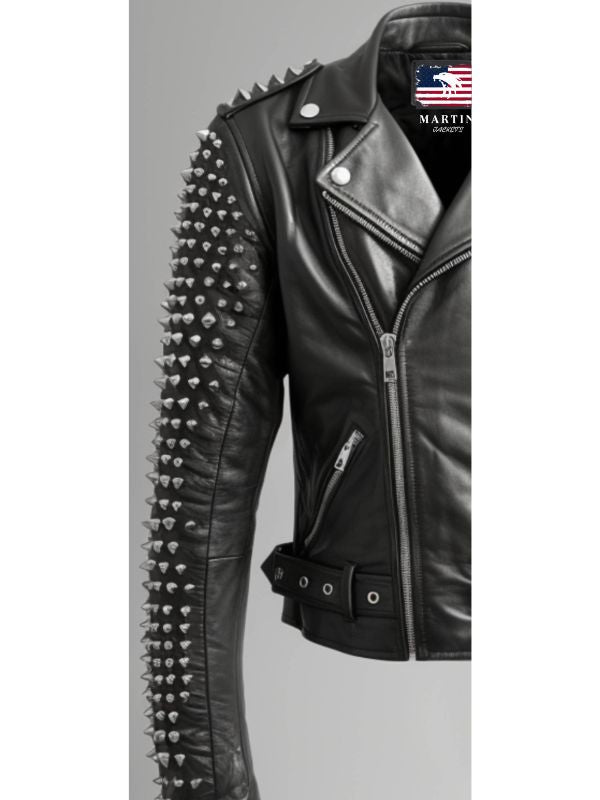 Men's Black Studded Leather Biker Jacket