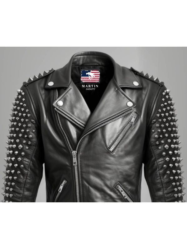 Men's Black Studded Leather Biker Jacket