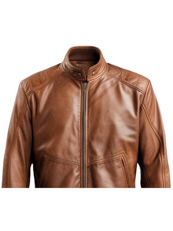 Men's Brown Leather Bomber Jacket