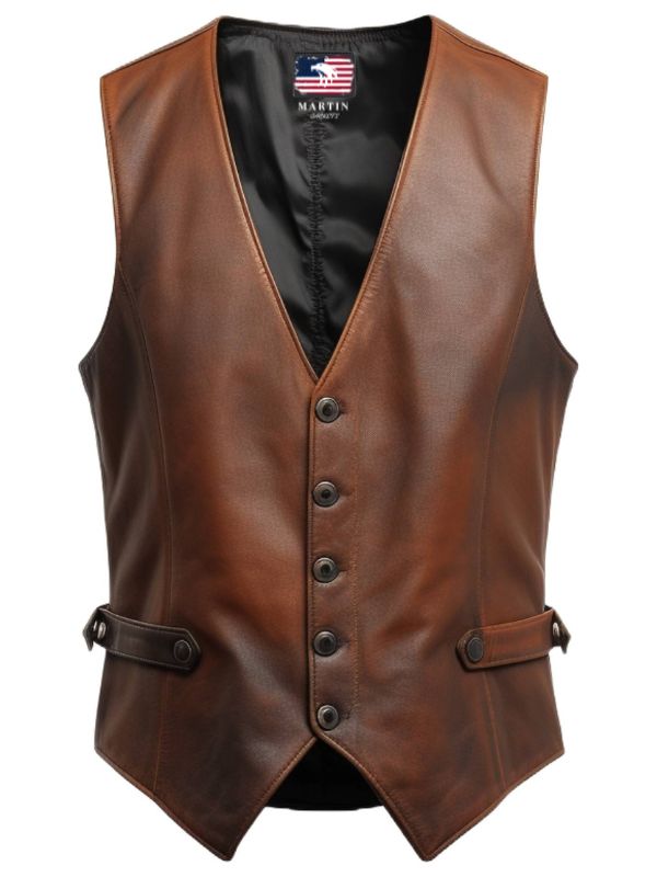 Men Classic Brown Leather Vest