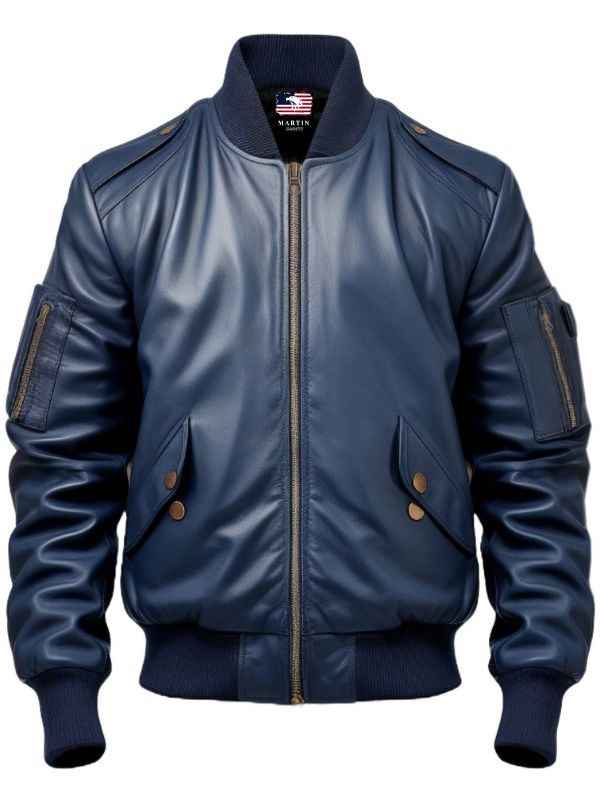 Men's Blue Flight Bomber Leather Jacket