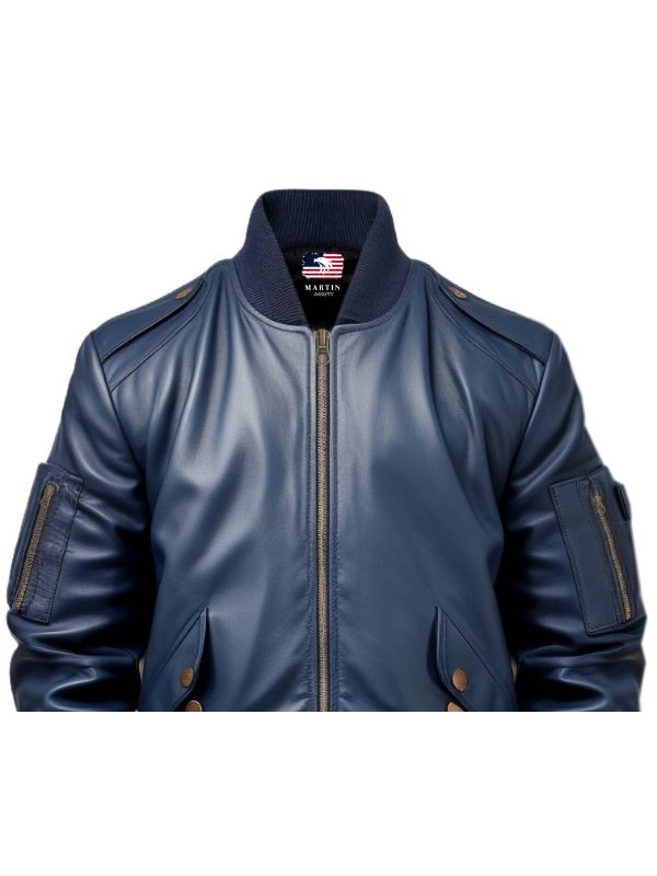 Men's Blue Flight Bomber Leather Jacket
