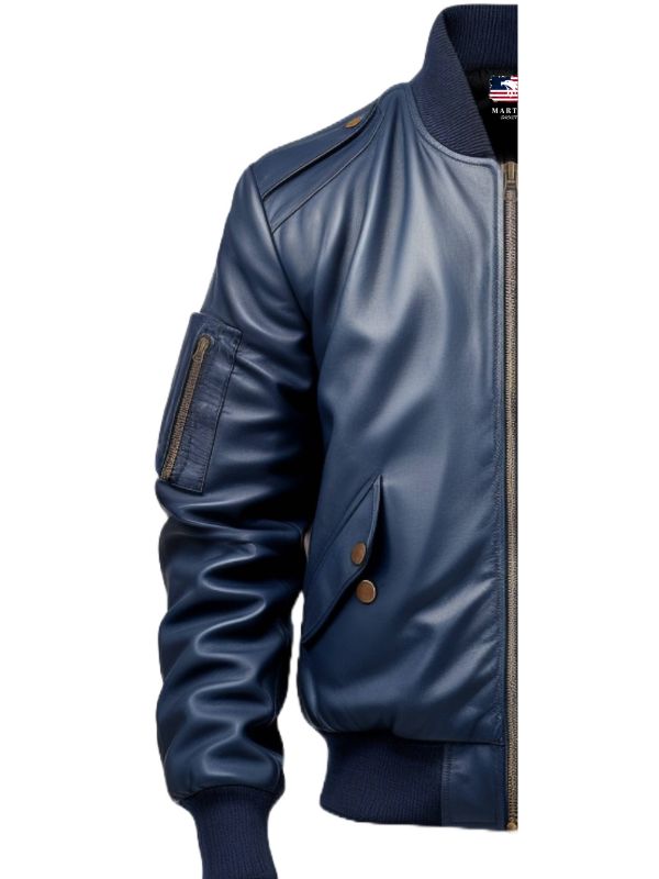 Men's Blue Flight Bomber Leather Jacket
