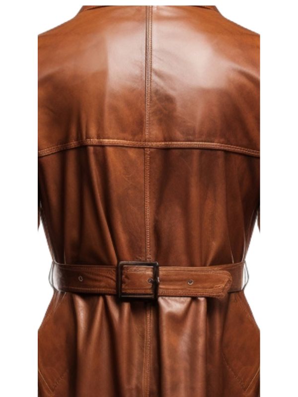 Men's Vintage Brown Leather Long Coat with Belt