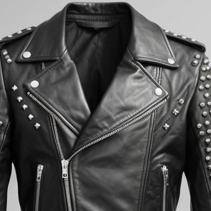 Men's Black Studded Leather Biker Jacket