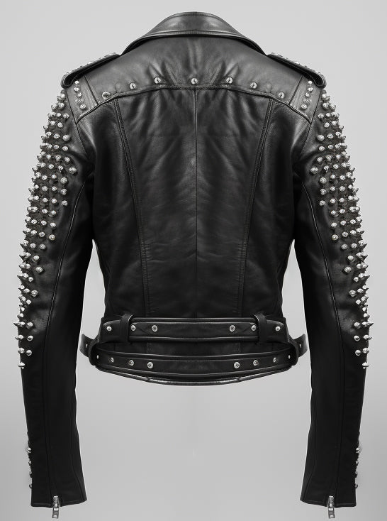 Men's Black Studded Leather Biker Jacket
