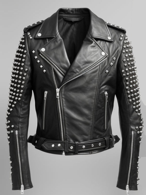 Men's Black Studded Leather Biker Jacket
