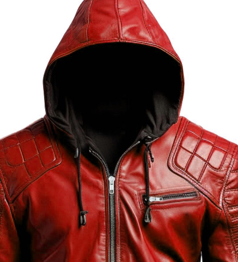 Men's Black Hooded Leather Jacket