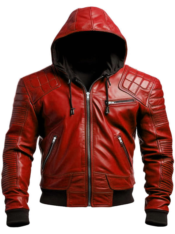 Men's Black Hooded Leather Jacket
