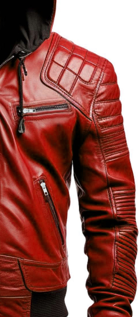 Men's Black Hooded Leather Jacket