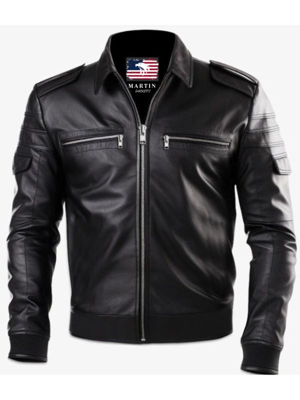Men's Black Michael Tom Leather Bomber Jacket