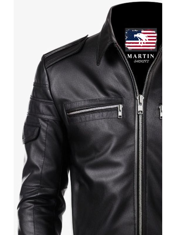 Men's Black Michael Tom Leather Bomber Jacket