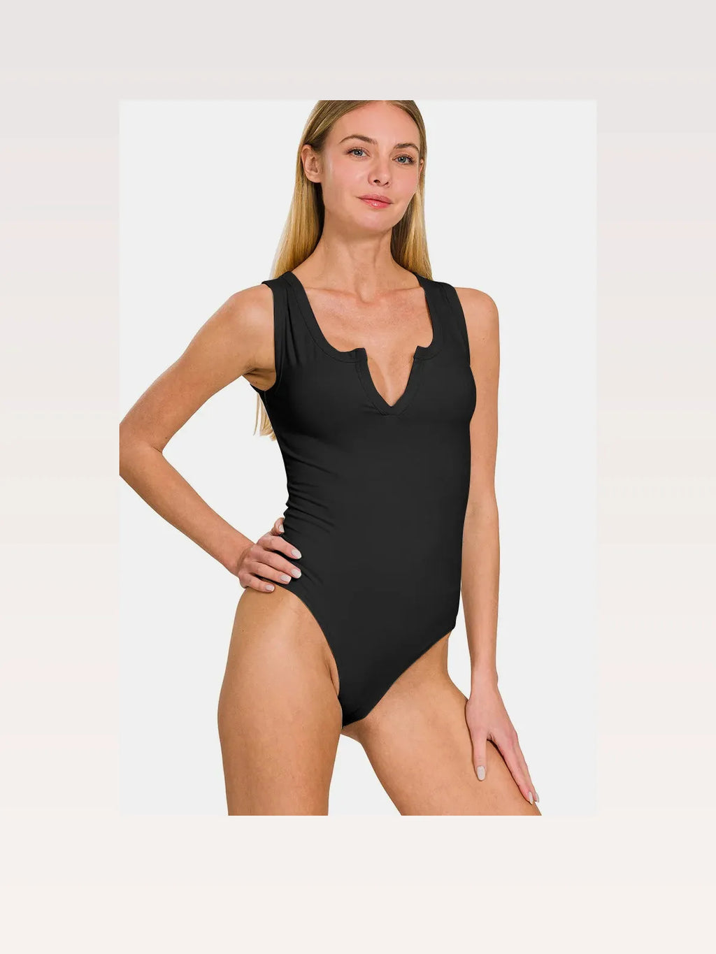 Notched Neck Sleeveless Microfiber Bodysuit