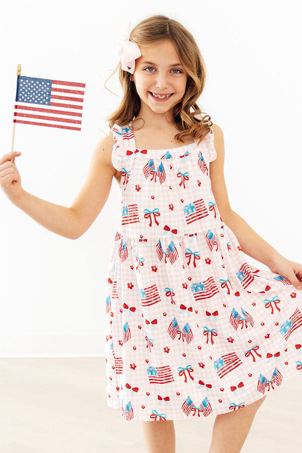 Fancy Flags Ruffle Cross Back Dress