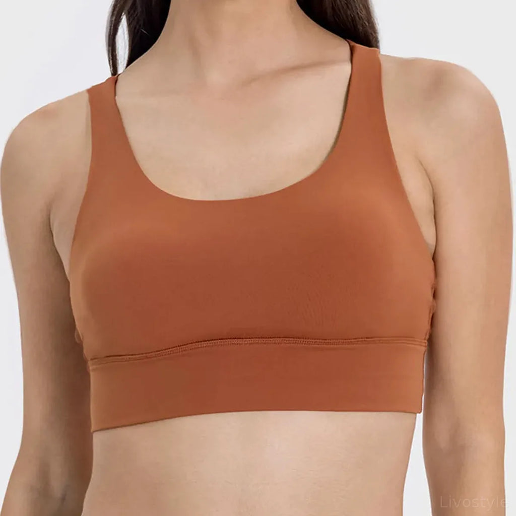 Crisscross Back Scoop Neck Active Tank with Chest Pads