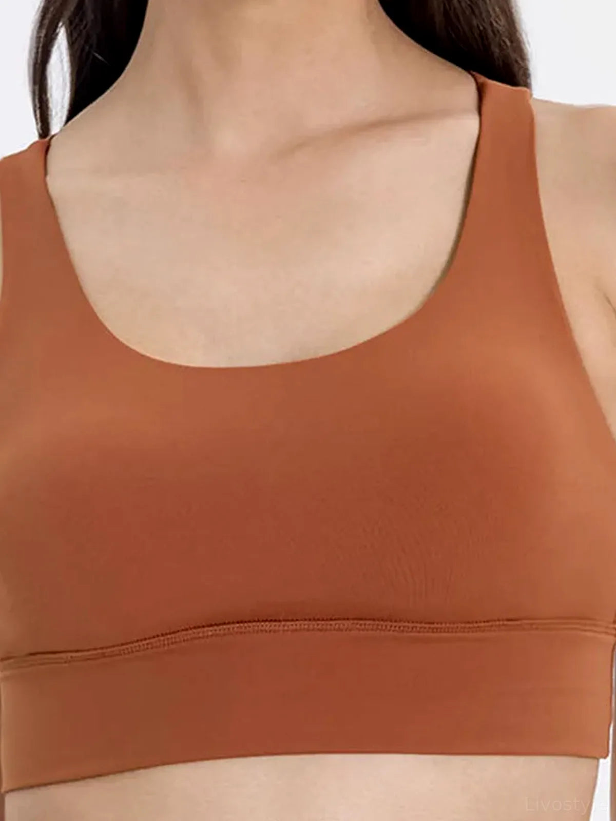 Crisscross Back Scoop Neck Active Tank with Chest Pads