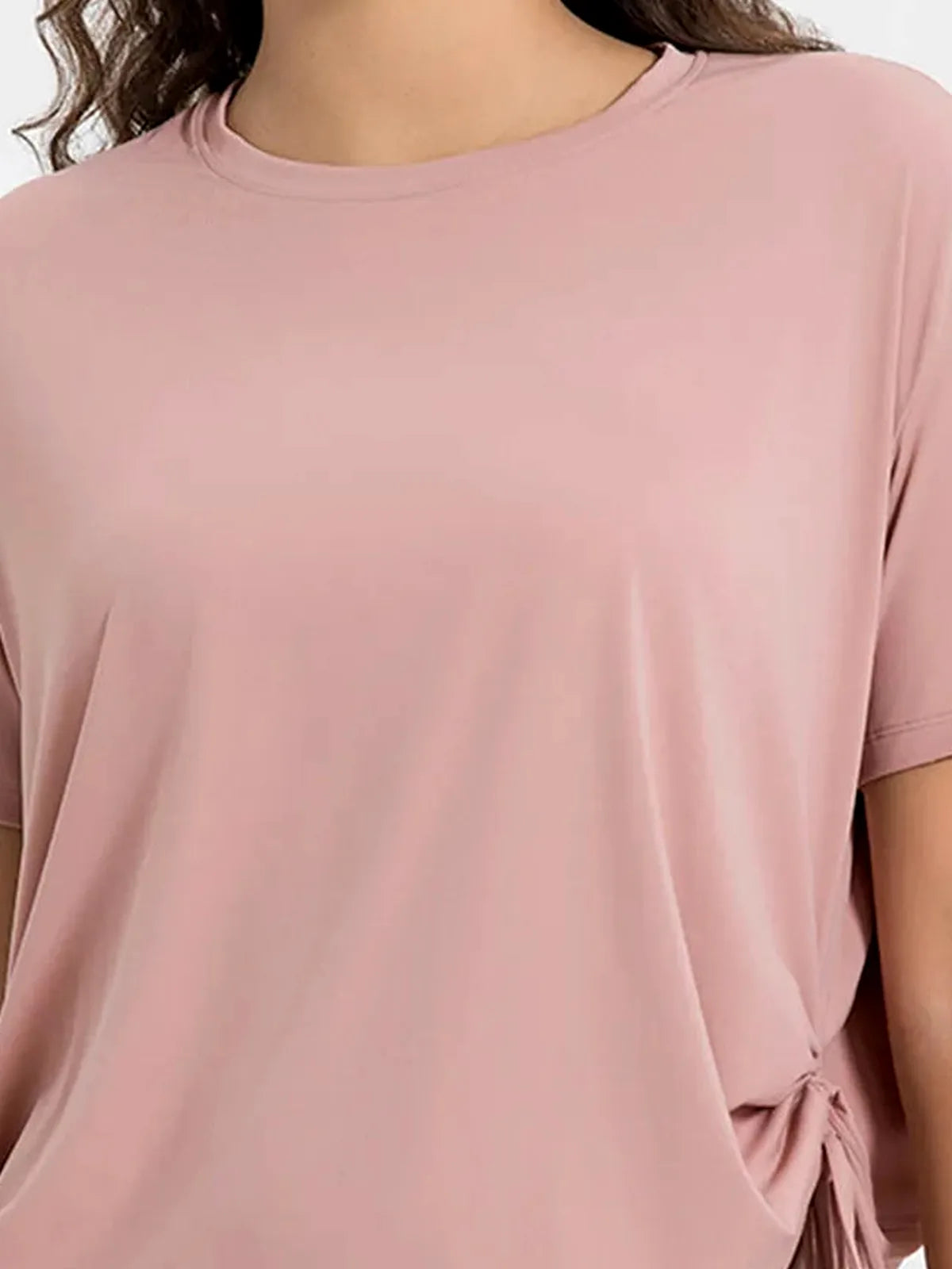 Drawstring Round Neck Short Sleeve Active T-Shirt