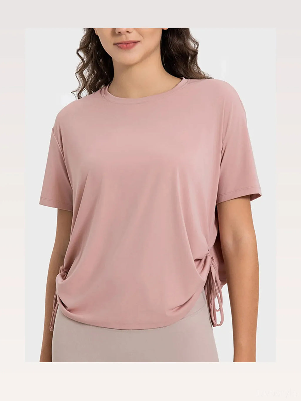 Drawstring Round Neck Short Sleeve Active T-Shirt