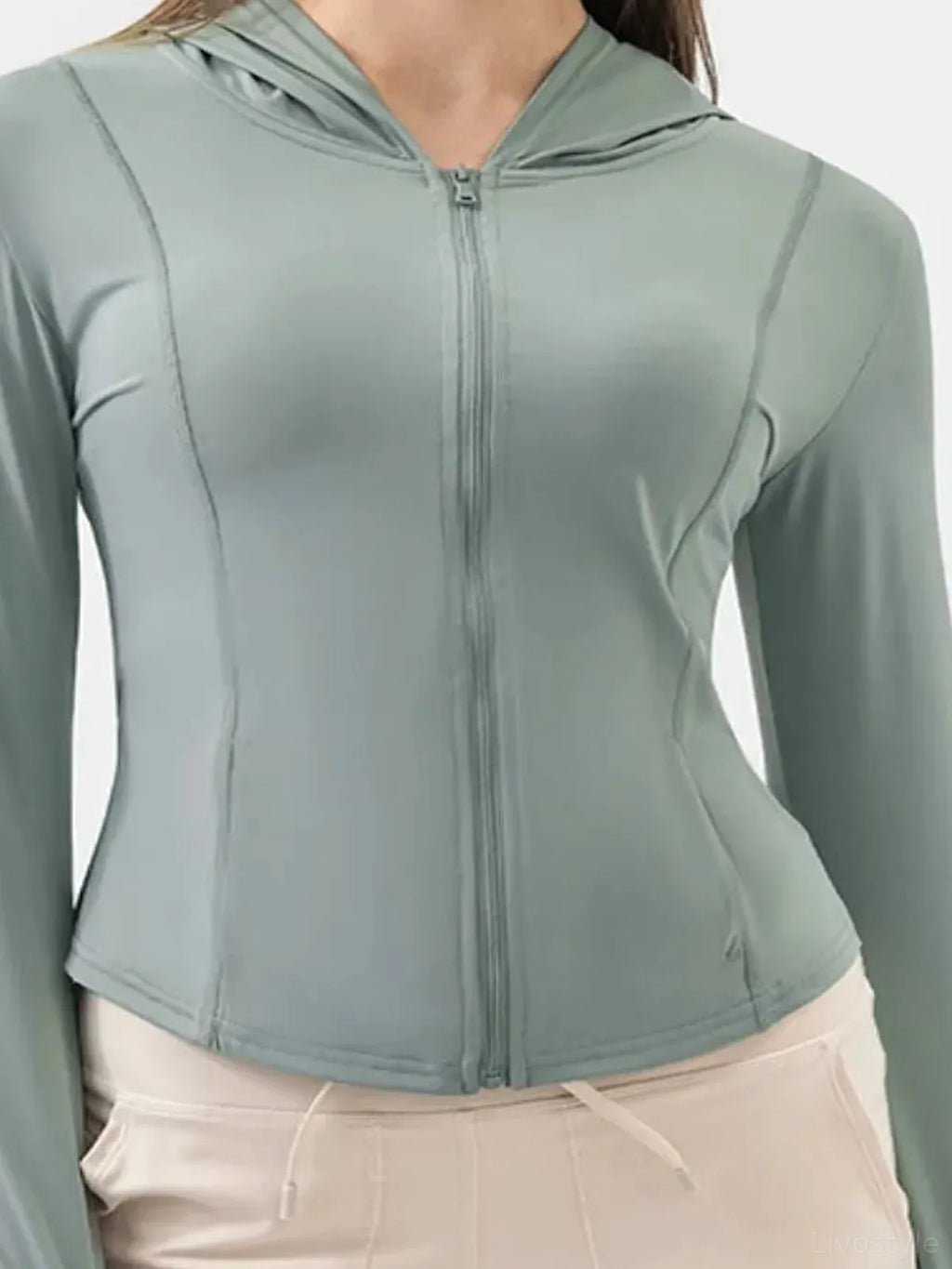 Pocketed Zip Up Hooded Long Sleeve Active Jacket