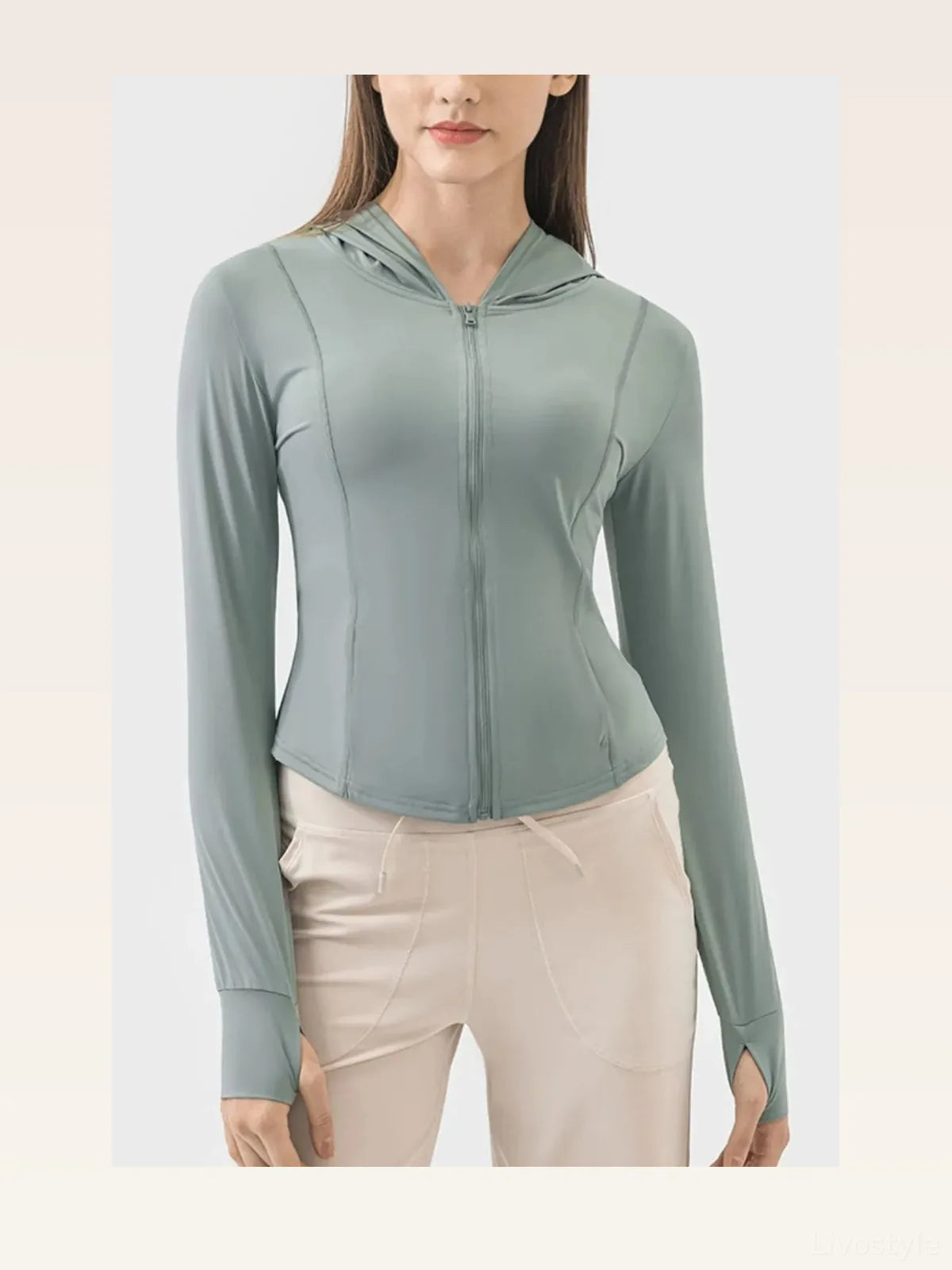 Pocketed Zip Up Hooded Long Sleeve Active Jacket
