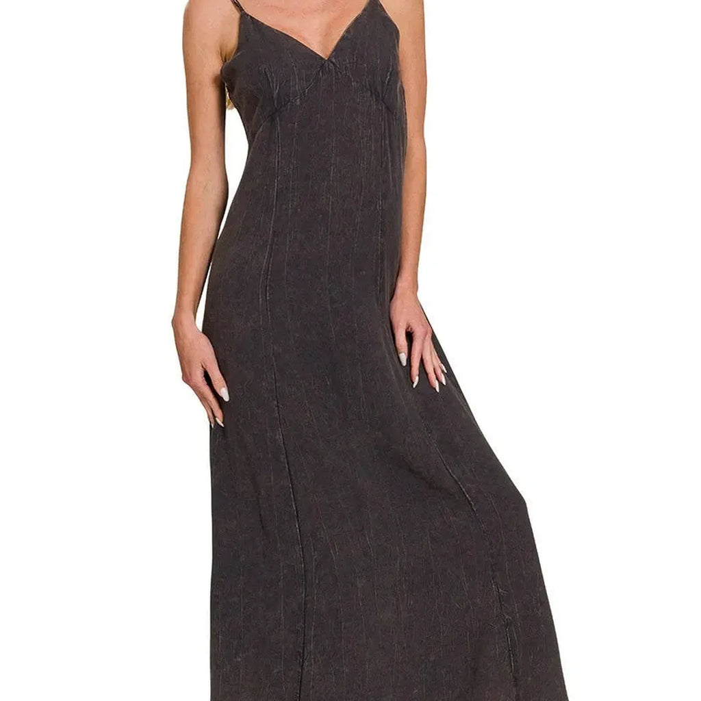 Mineral-Washed Rayon Challis Maxi Cami Dress