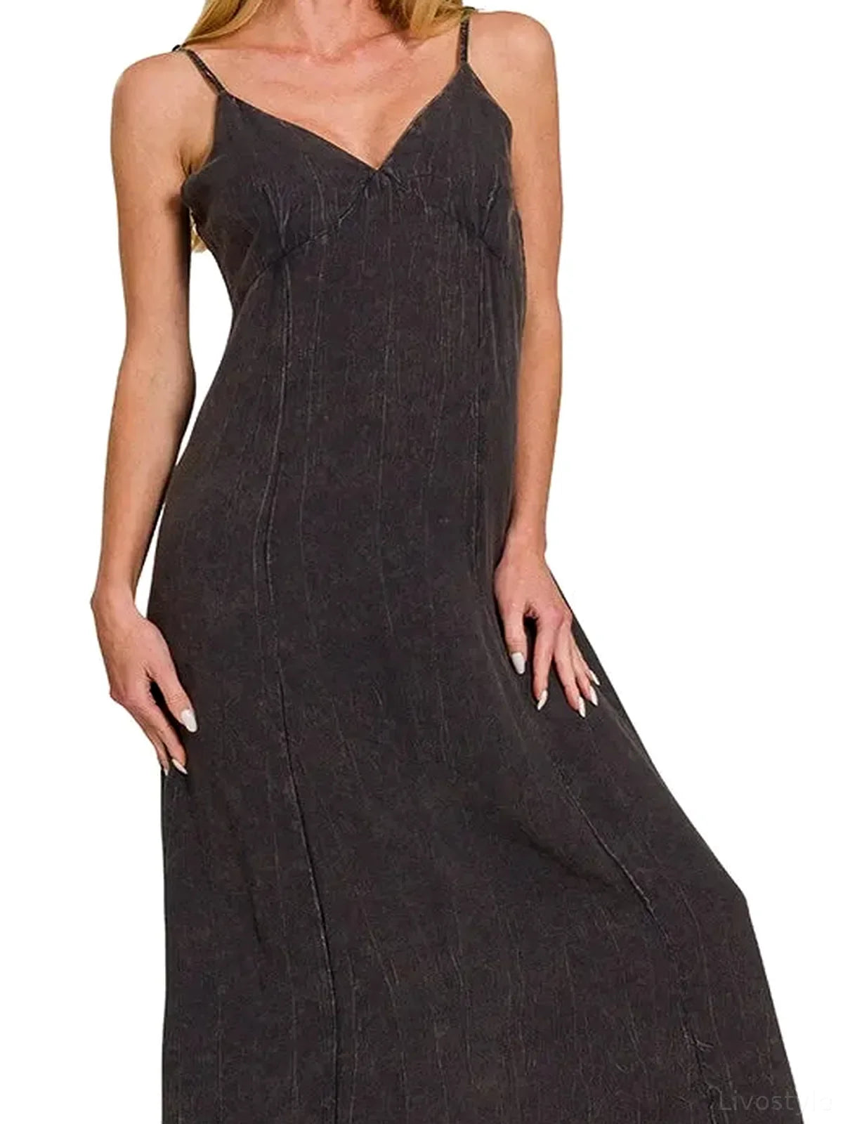 Mineral-Washed Rayon Challis Maxi Cami Dress