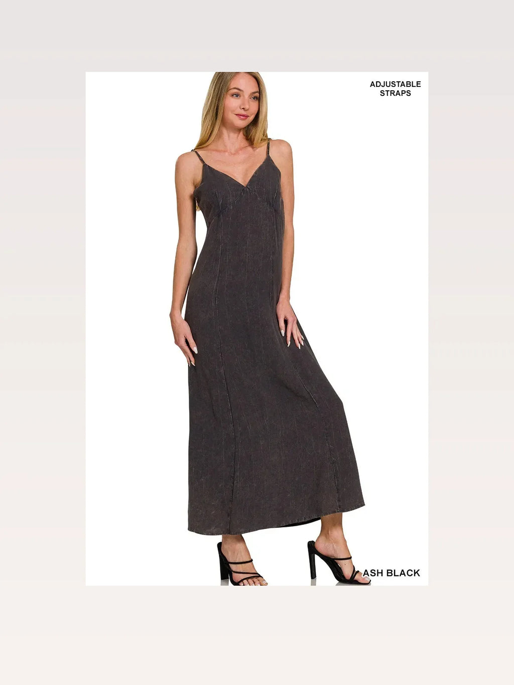 Mineral-Washed Rayon Challis Maxi Cami Dress