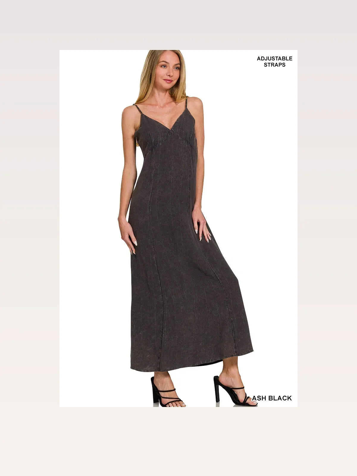 Mineral-Washed Rayon Challis Maxi Cami Dress
