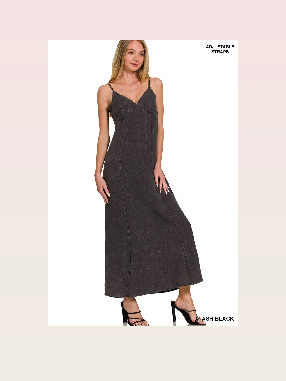 Mineral-Washed Rayon Challis Maxi Cami Dress