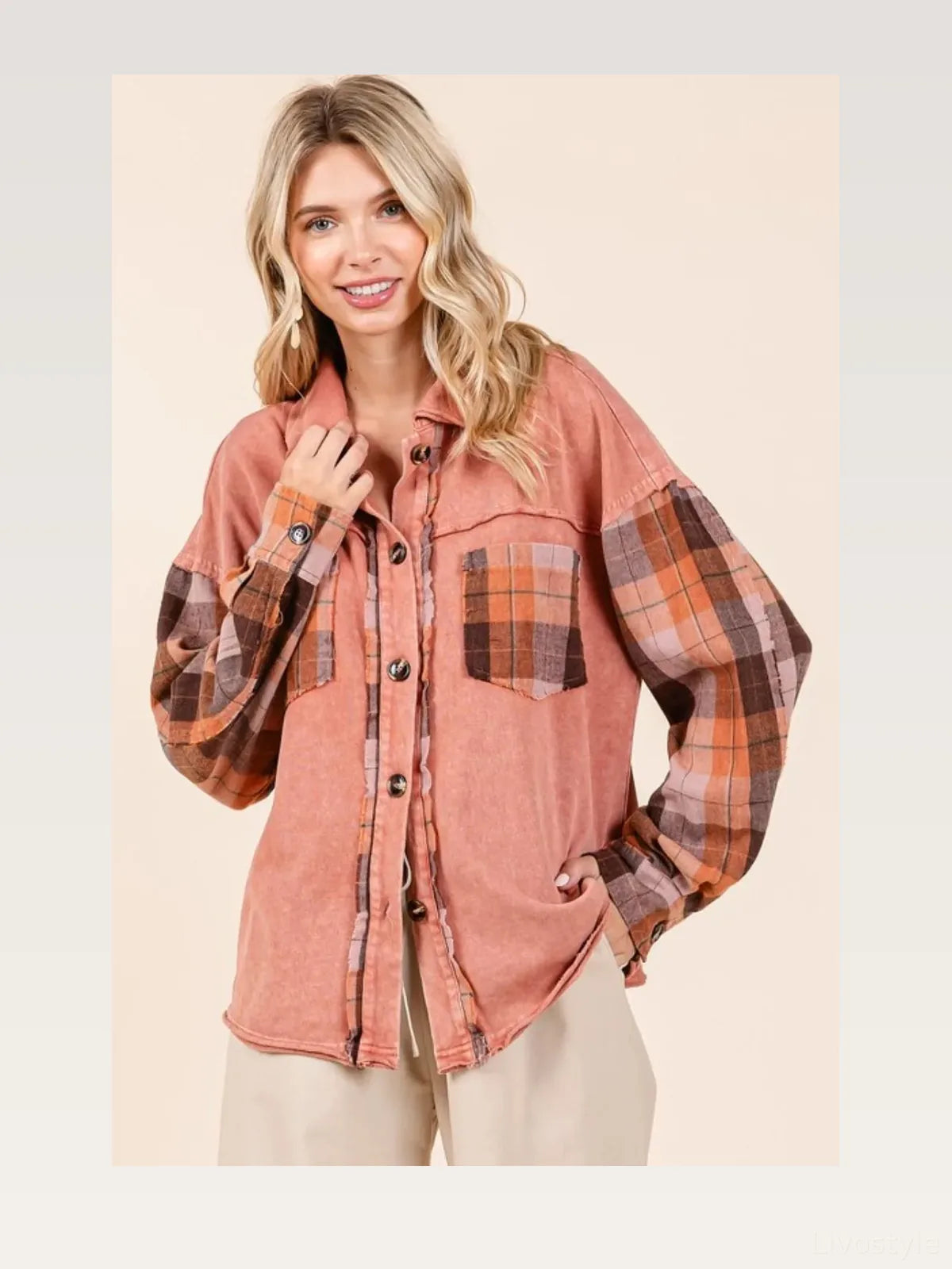 Button Down Plaid Patchwork Shacket – Unlined Cotton