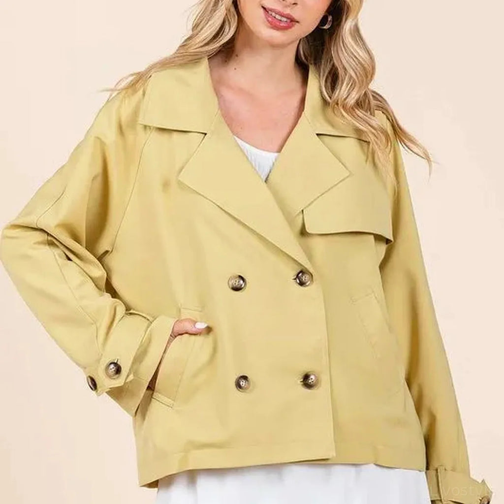Double Breasted Long Sleeve Cropped Trench Coat Jacket