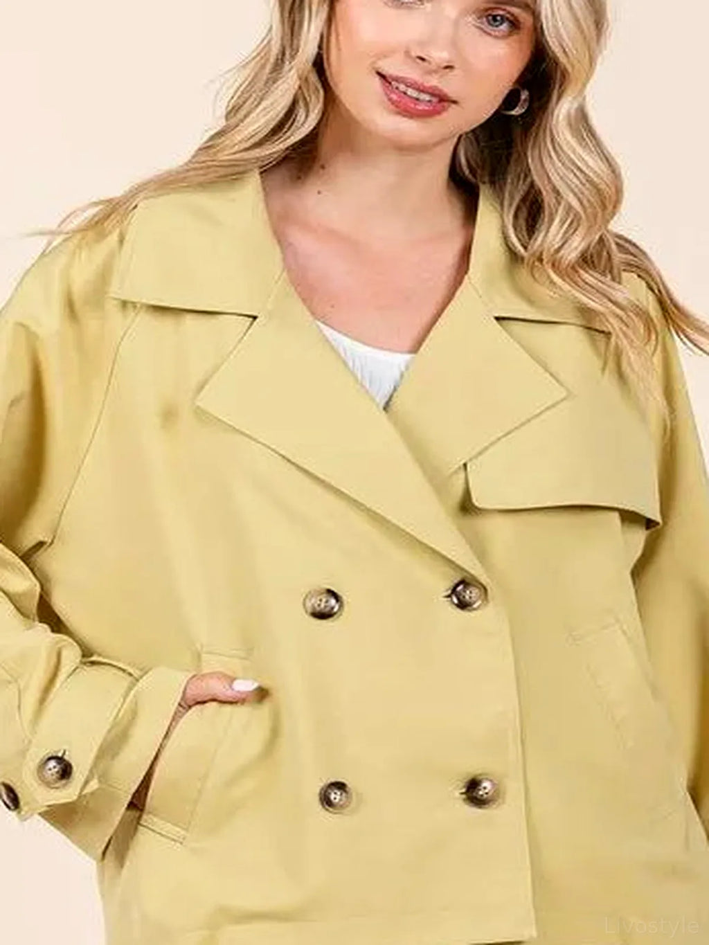 Double Breasted Long Sleeve Cropped Trench Coat Jacket