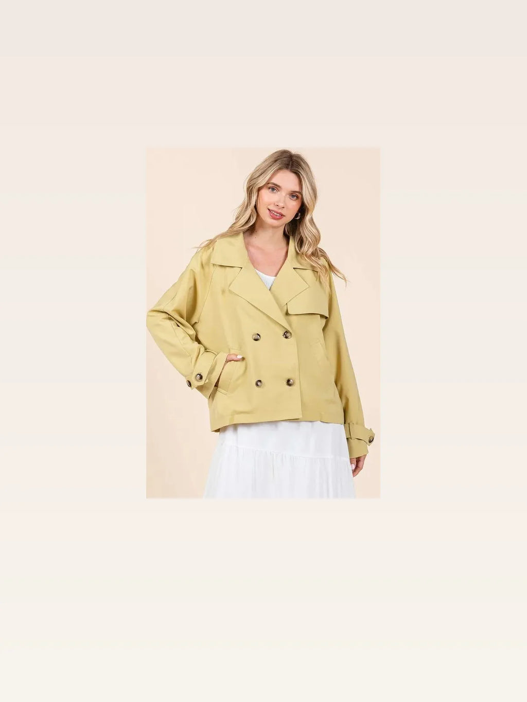 Double Breasted Long Sleeve Cropped Trench Coat Jacket