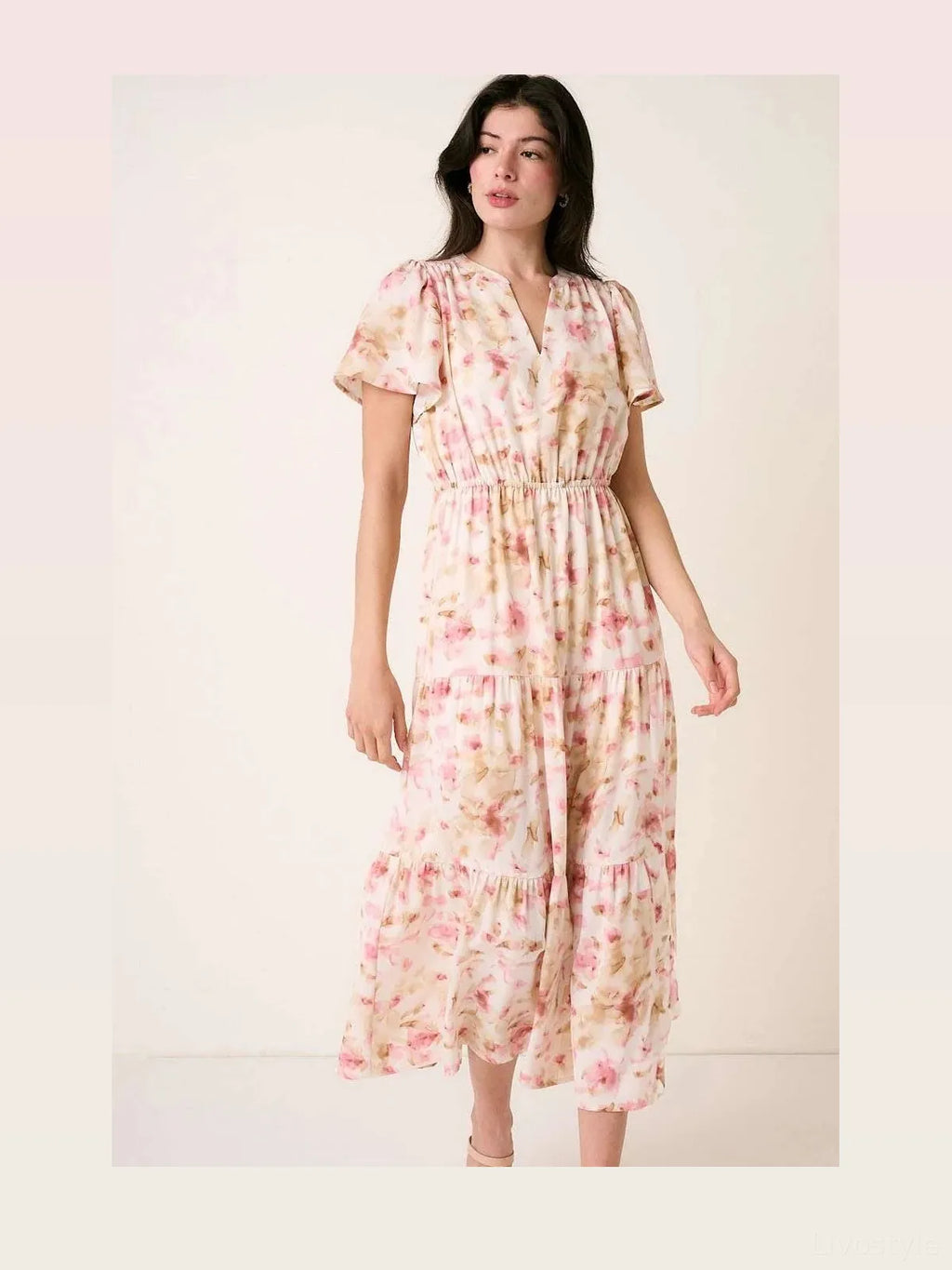 Floral Flutter Sleeve V-Neck Maxi Dress with Slit
