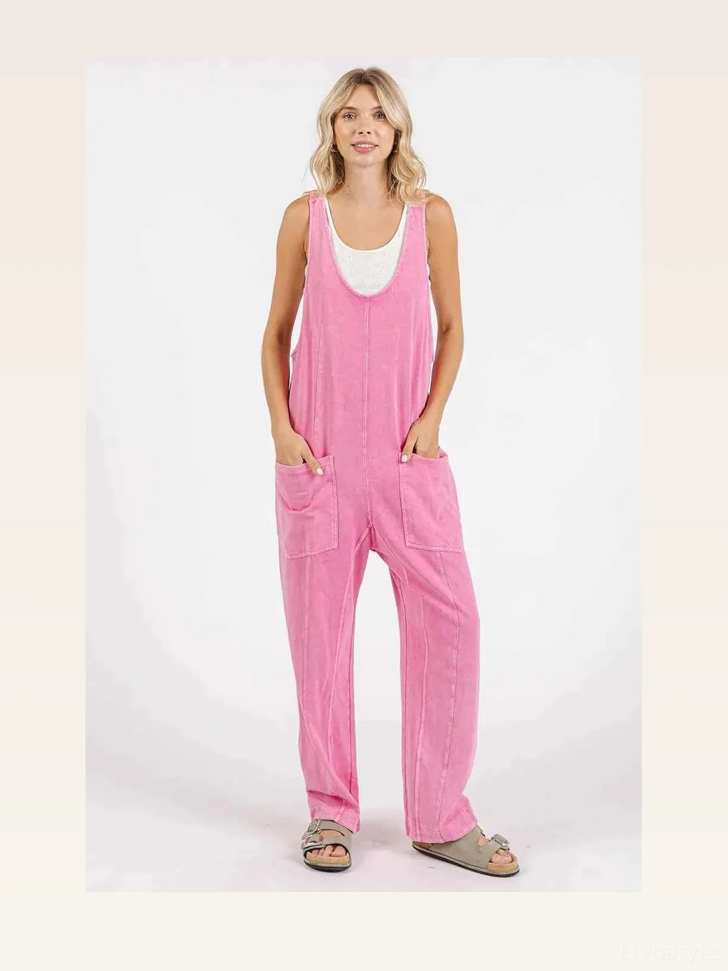 Mineral Wash Relaxed Fit Sleeveless Harem Jumpsuit