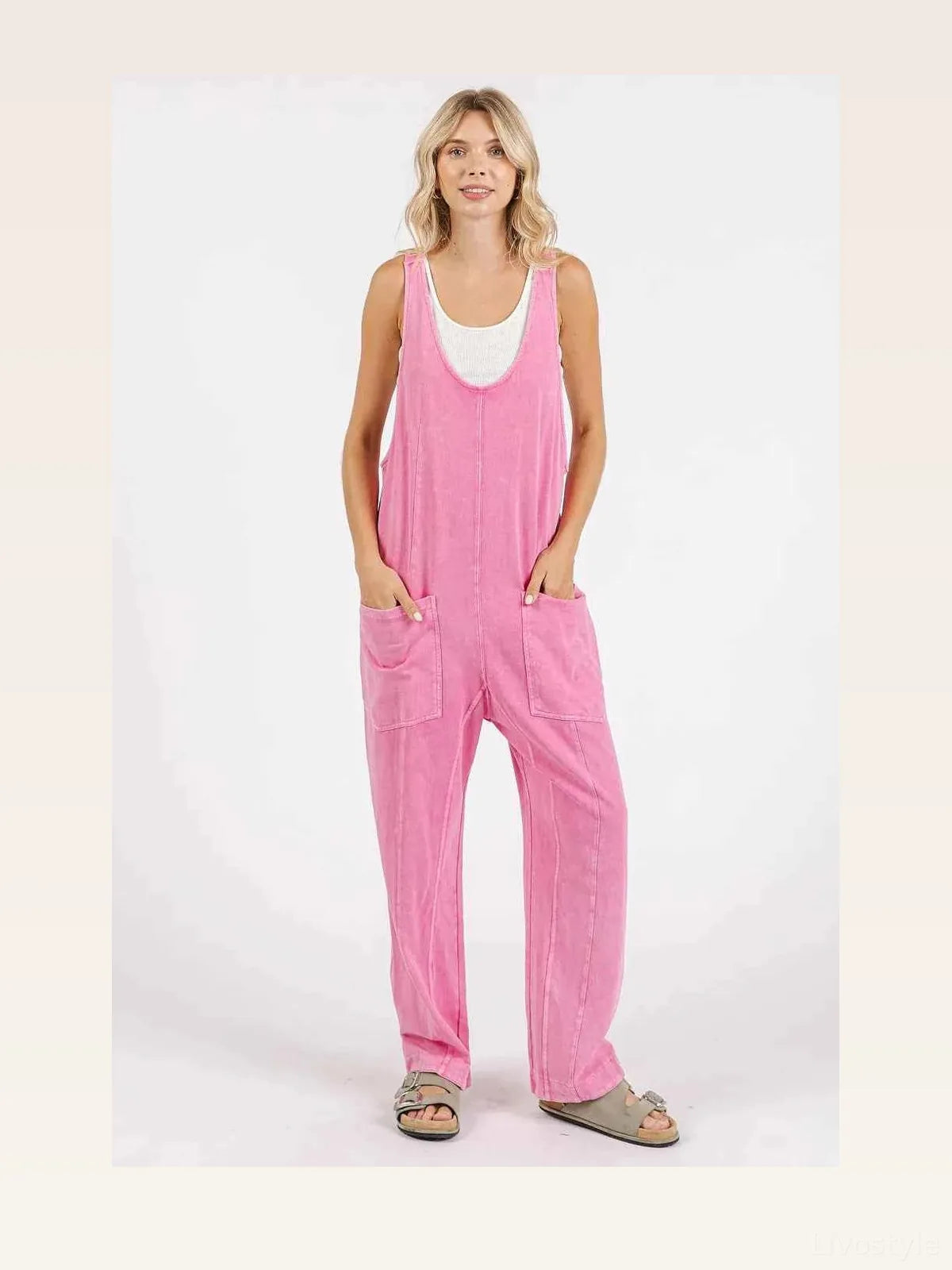 Mineral Wash Relaxed Fit Sleeveless Harem Jumpsuit