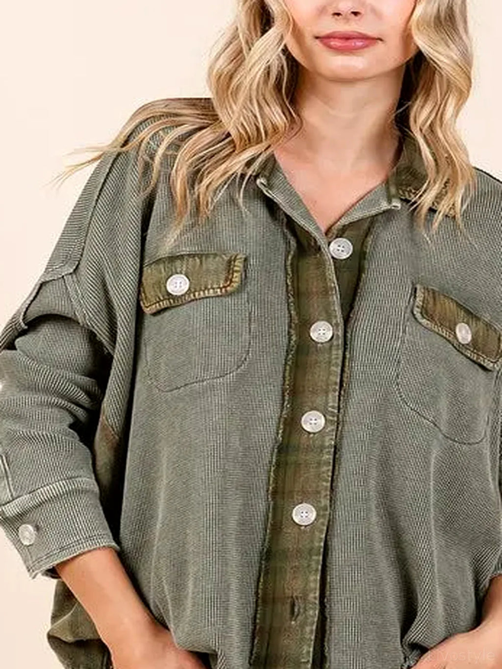 Mineral Washed Plaid Corduroy Button-Down Shacket
