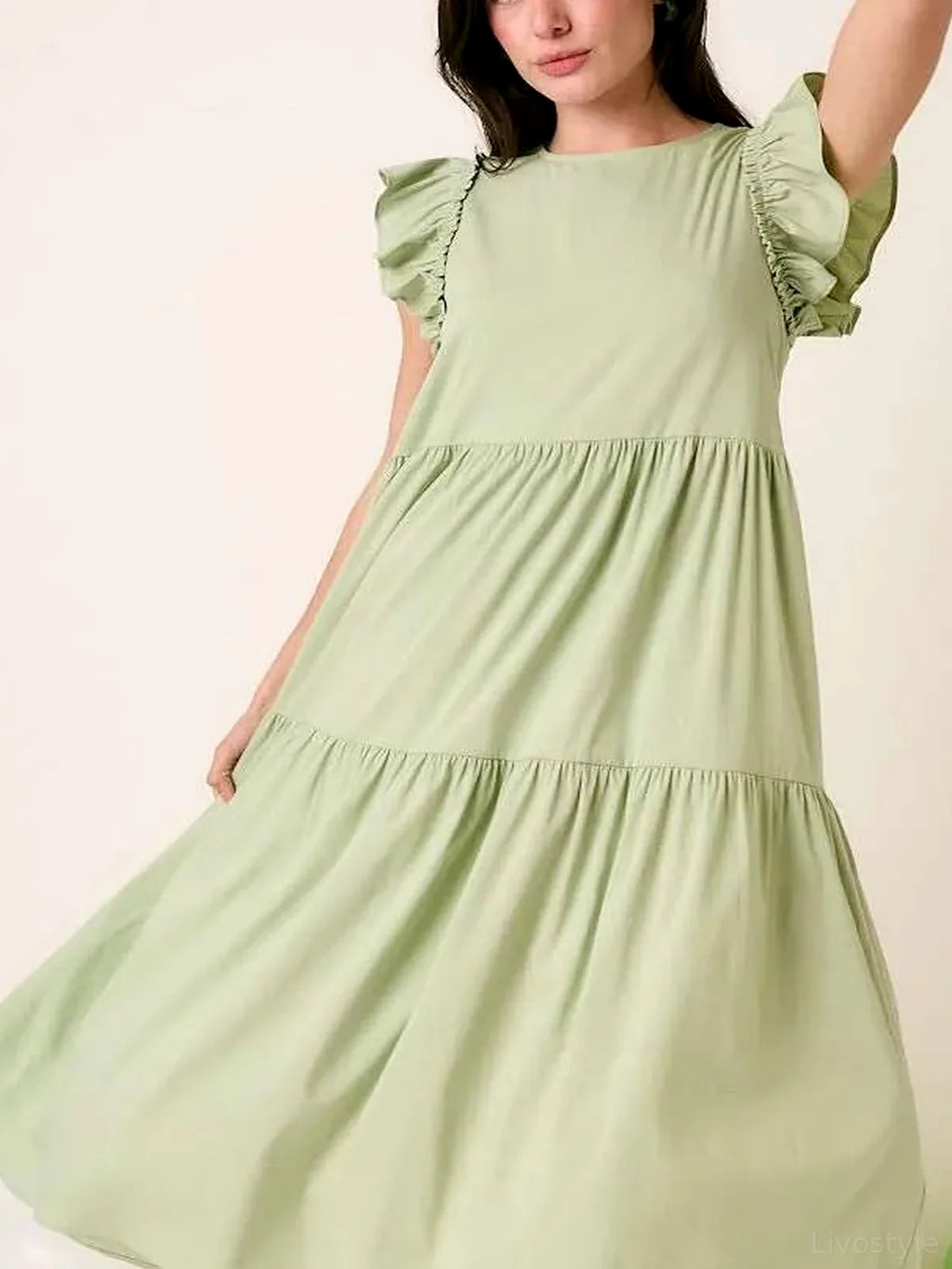 Ruffle Short Sleeve Tiered Maxi Dress
