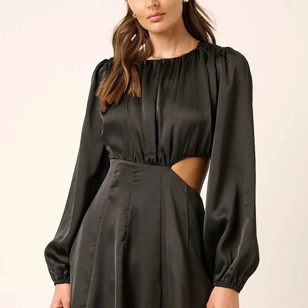 Satin Mini Dress with Side Cutout Detail