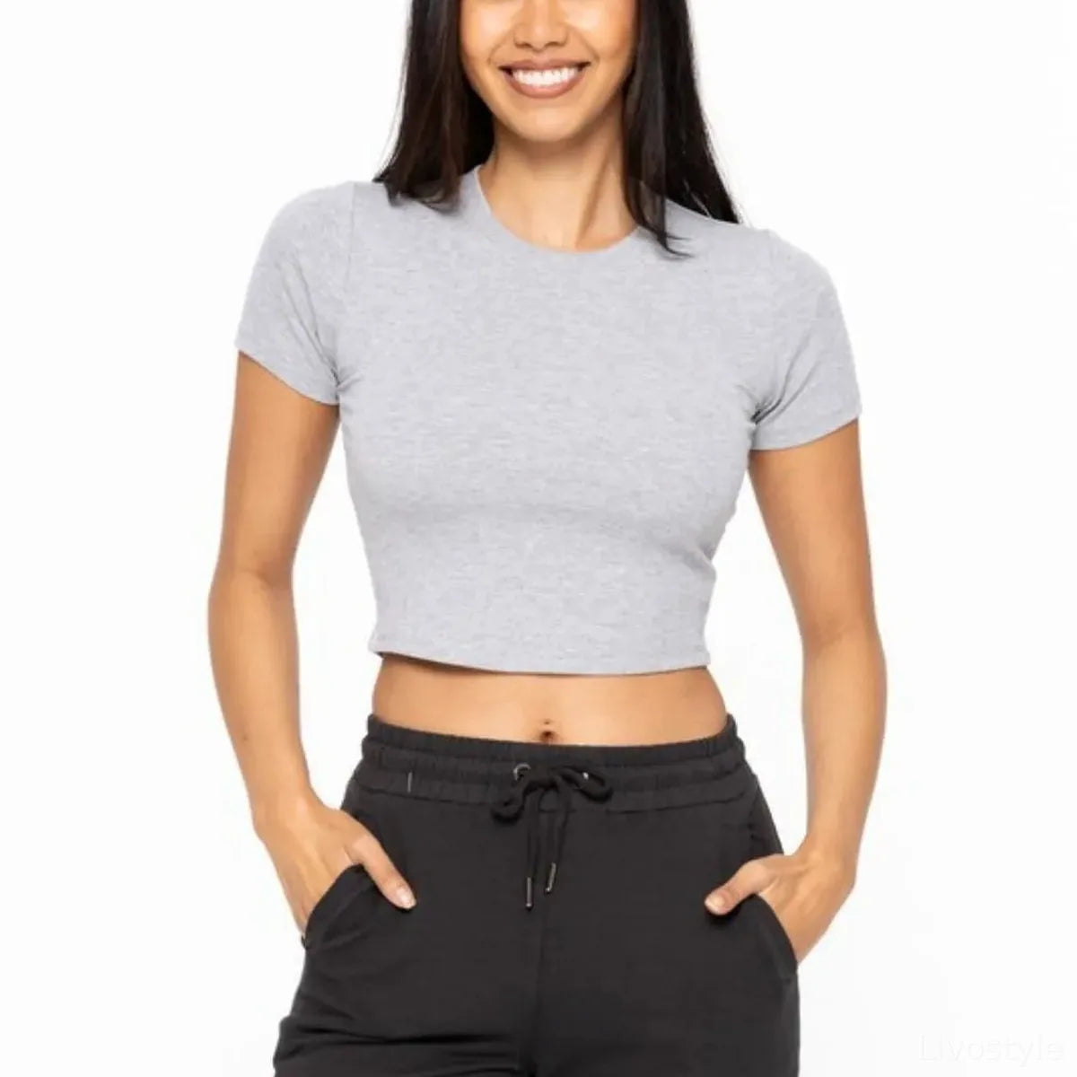 Micro-Ribbed Cropped Athleisure Tee