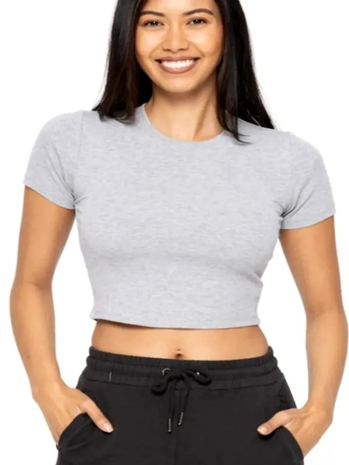 Micro-Ribbed Cropped Athleisure Tee