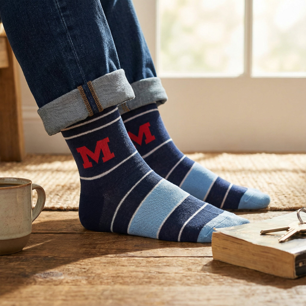 Navy Powder Stripe M Dress Socks