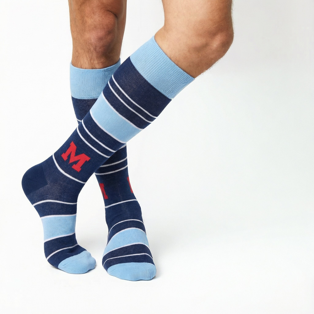 Navy Powder Stripe M Dress Socks